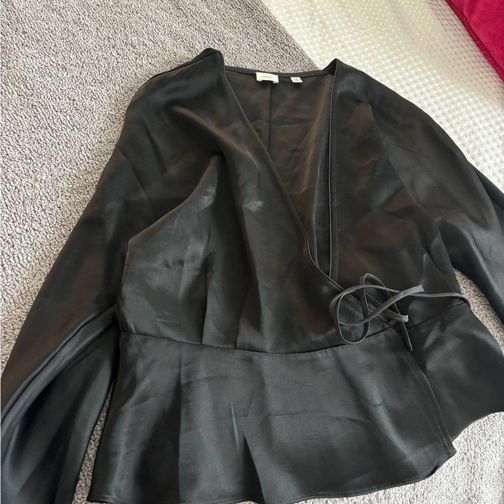 Aritzia Black Satin Wrap Blouse